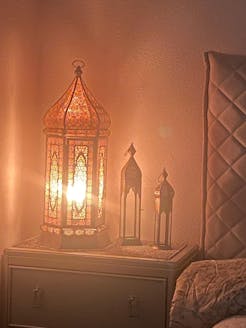 16in Tall Antique Bronze Jaipur Pattern Panel Lantern
