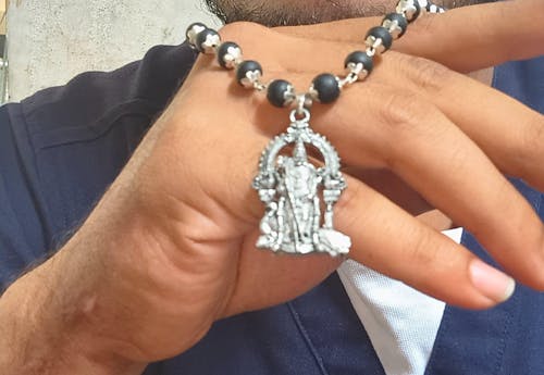 Silver Plated Karungali Necklace with Murugan Pendant