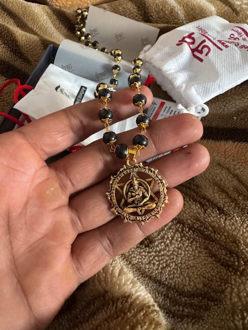 Gold Plated Karungali Necklace with Hanuman Pendant