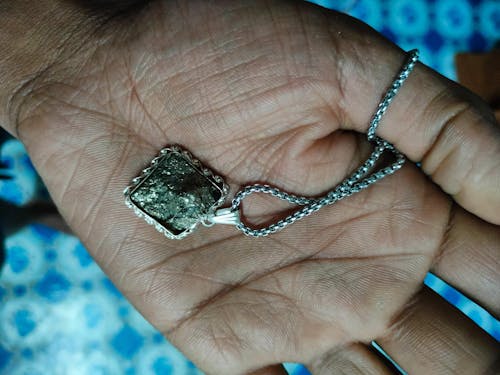 Silver Plated Raw Pyrite Stone Pendant