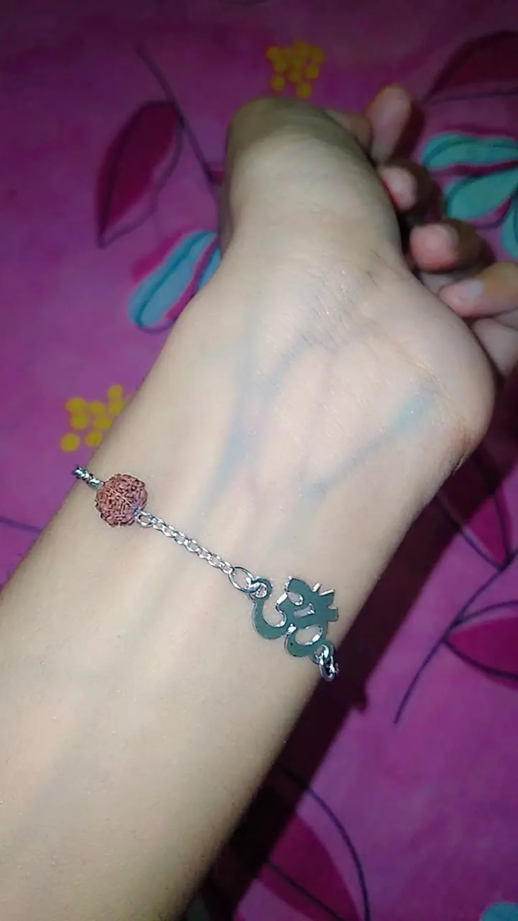 Silver Plated Rudraksha Om Bracelet