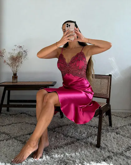 Women's Silk Lace Slip Short Sleep Dress  Jasmisilk