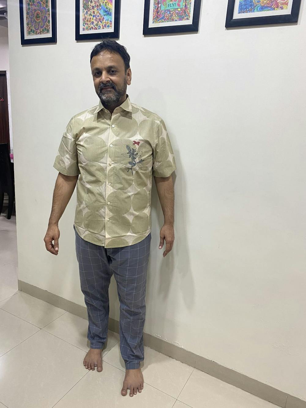 Beige Circle Half Sleeves Shirt