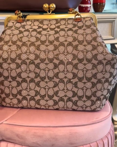 Large Oversized Lock Frame Crystal Jacquard Shoulder Bag