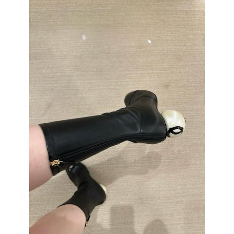 Women's color-blocked pearl ball heel elastic skinny boots