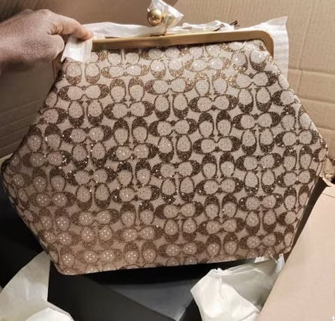 Large Oversized Lock Frame Crystal Jacquard Shoulder Bag