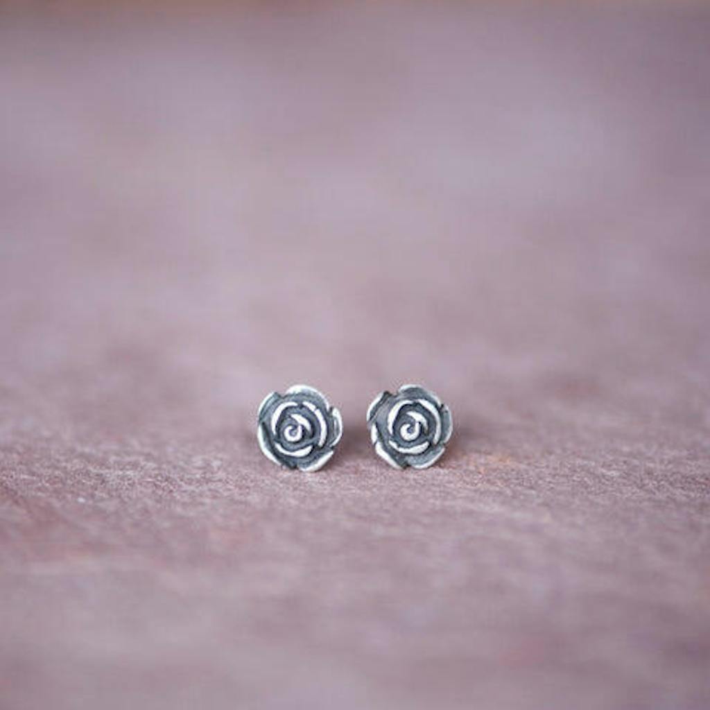 Handmade Silver Rose Stud Earrings