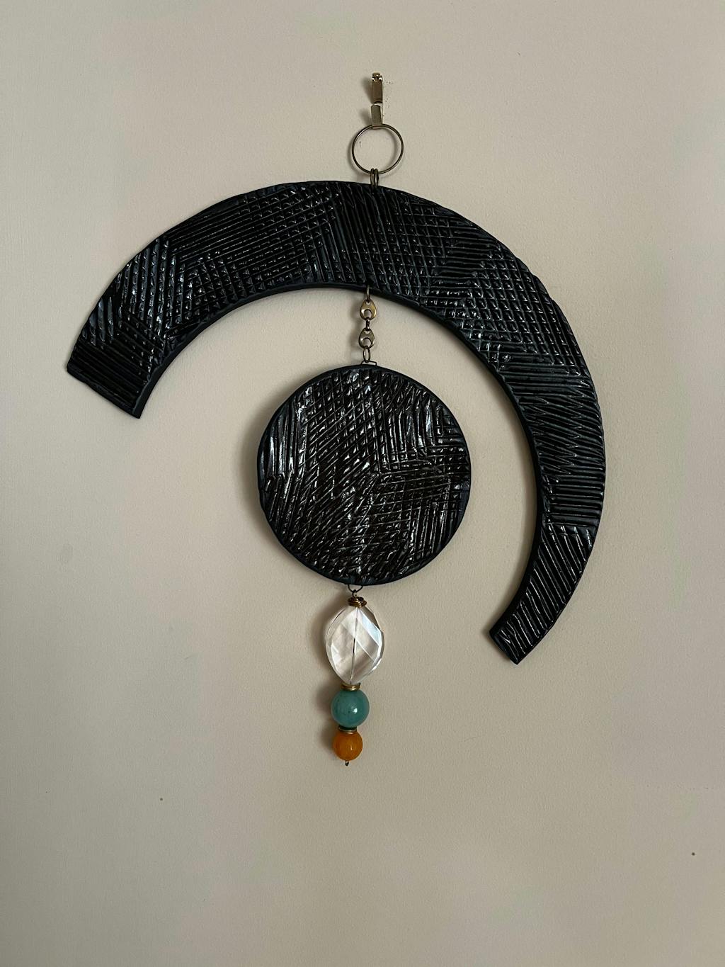 Celestial Dance – Handcrafted Ceramic Wall Hanging with Quartz & Aventurine, 10.50"