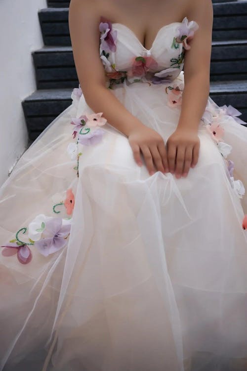 Maraya 3D Floral Applique Strapless Maxi Dress