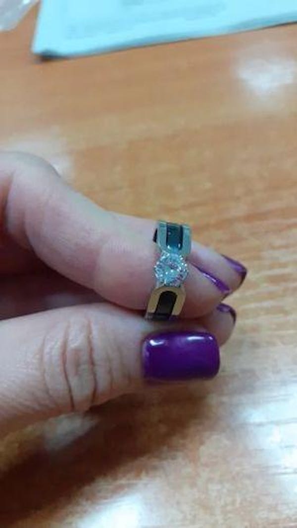 Double Black Ceramic Crystal Engagement Ring