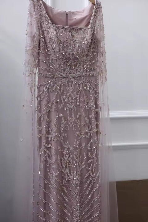 Luxury Arabic Turquoise Evening Dress with Cape Sleeves SS469