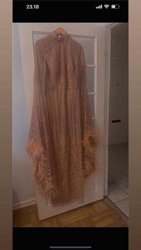 Luxury Champagne Arabic Beaded Evening Dress with Overskirt SS253