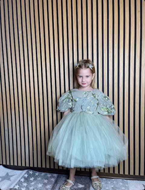 Sage Green Baby Long Sleeve Knee Length Girl Dress J060