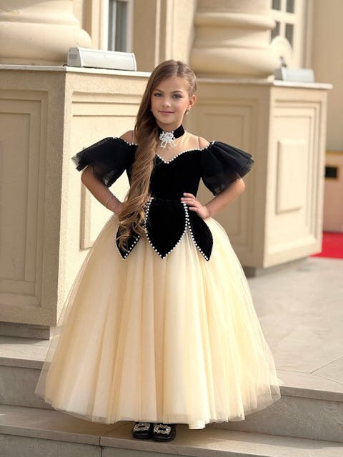 Elegant Black Off-Shoulder Princess Ball Gown Dress J115