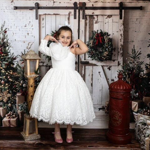 Elegant Lilac Girl Dress One Shoulder Flowers White Princess J154