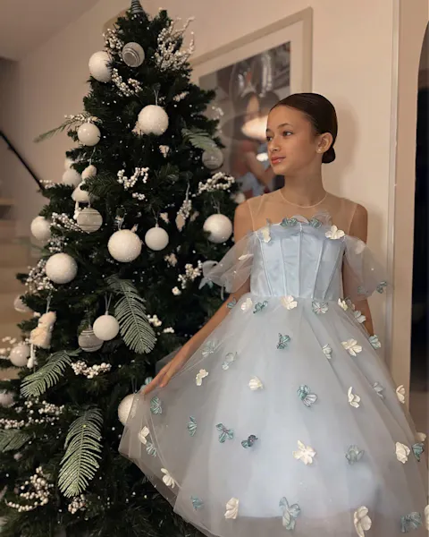 Elegant Blue Girl Bridesmaides Girl Dresses J192