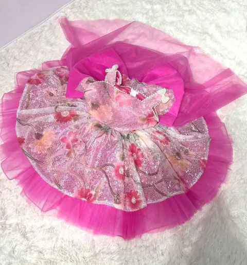 Luxury Sequin Floral Flower Girl Dress with Tulle Train – Princess Wedding & Birthday Gown J886