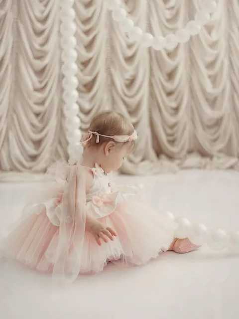 Pink Cute Bow Tulle Ruffle Knee Length Flower Girl Dress D114