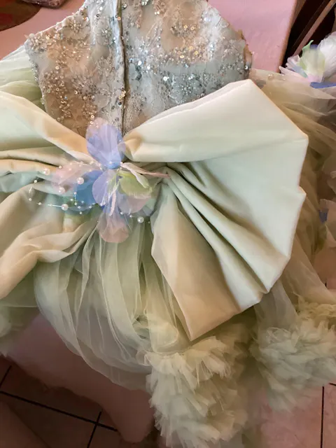 Sage Green Halter Gown with Sequins & 3D Flowers - Girls' Pageant Dress J873B