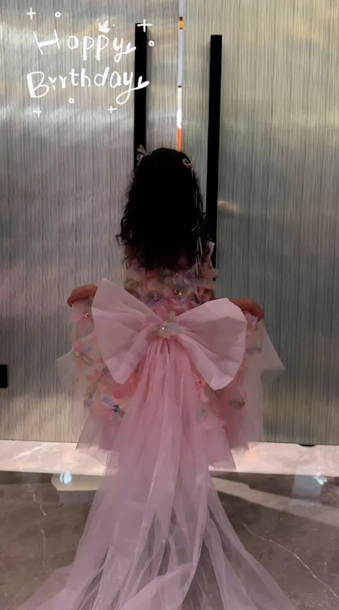Pink Sleeveless Floral Tulle Flower Girl Dress D113