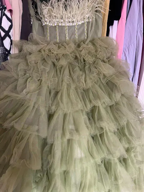 Green Flower Girl Dress with Feathers Wedding Birthday Party Prom D127