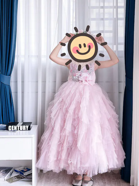 Kids Formal Wear Pink Sweetheart Neckline Dress with Layered Tulle 3D Appliqués J613