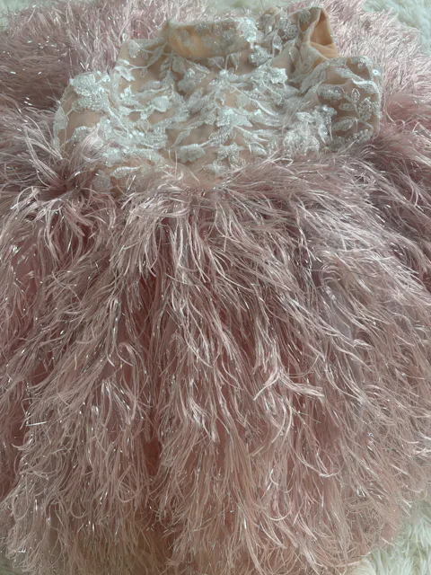 Fluffy Pink Feather Dress for Girls Luxury Princess Party & Birthday Gown M005
