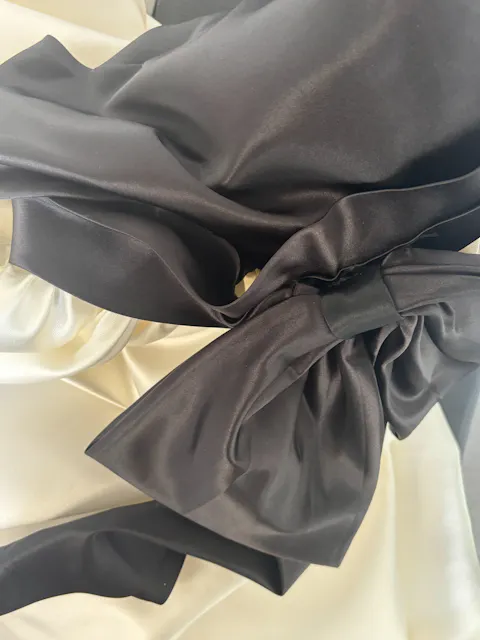 Ivory and Black Flower Girl Dress for Kids Elegant Satin Party Dress with Bowknot for Wedding D345