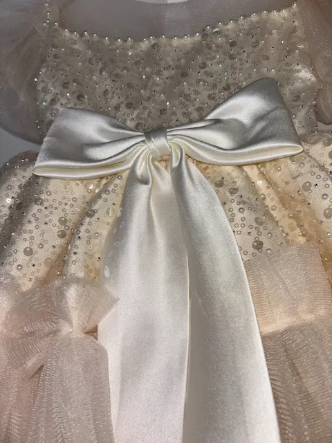 White Flower Girl Dress for Girls Puff Sleeve Sequin Tulle Party Dress for Wedding J762