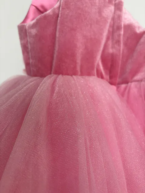 Pink Girl Dress Spaghetti Straps Toddler Kids 1st Birthday Gown J447