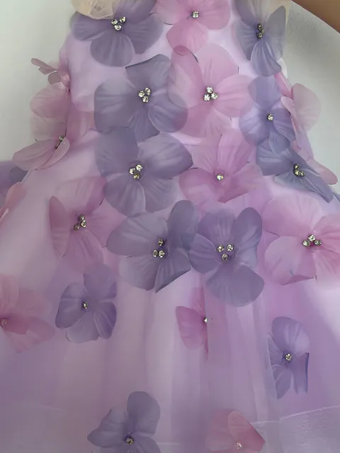 Lilac Flower Girl Dress for Girls Strapless Ball Gown with 3D Flowers for Birthday J901