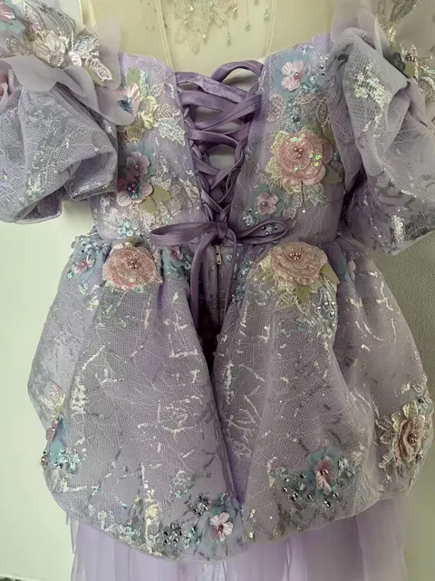 Luxury Lilac 3D Flowers Girl Dress for Kids Birthday Pageant J347