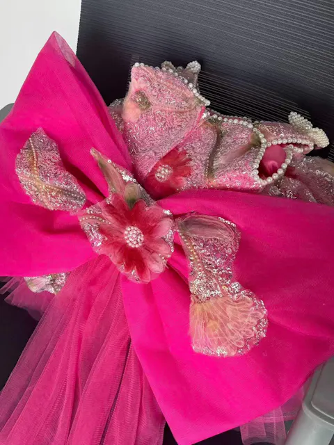 Luxury Sequin Floral Flower Girl Dress with Tulle Train – Princess Wedding & Birthday Gown J886