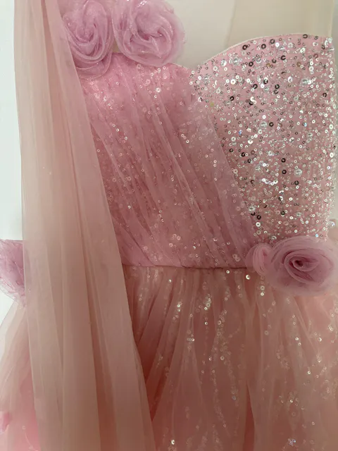 Lovely One-Shoulder 3D Flower Tulle Pink Flower Girl Dress D074