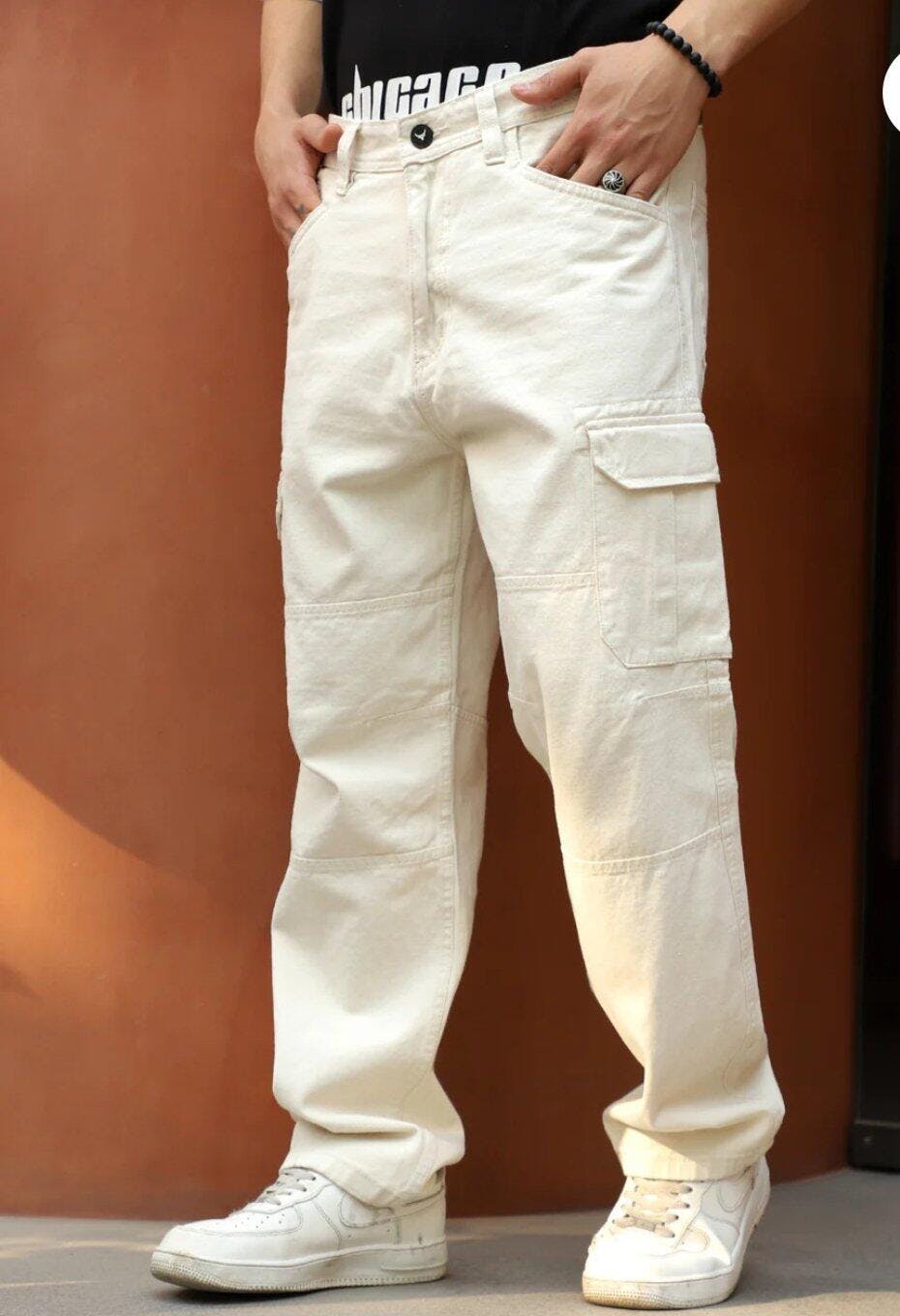 Vintage Voyage Light Beige Denim Cargo Pants | Jimmy Luxury