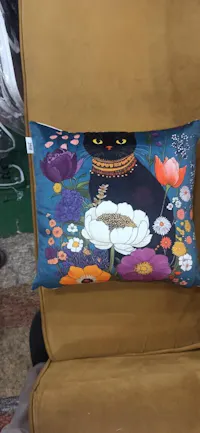 Artistic Black Cat – Premium Velvet Suede Cushion Cover (16x16)