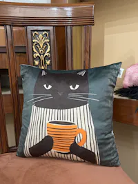 Artistic Black Cat – Premium Velvet Suede Cushion Cover (16x16)