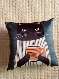 Artistic Black Cat – Premium Velvet Suede Cushion Cover (16x16)