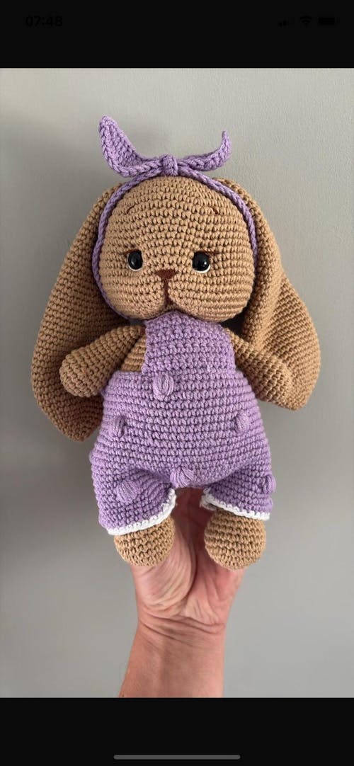 Crochet Cute Bunny in Purple Jumpsuit Toy