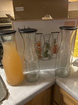 JoyJolt Glass Carafe with Lids. 4 Glass Carafes for Mimosa Bar 36 oz  Capacity. 8 Lids! Brunch Decorations, Bedside Water Carafe, Orange Juice
