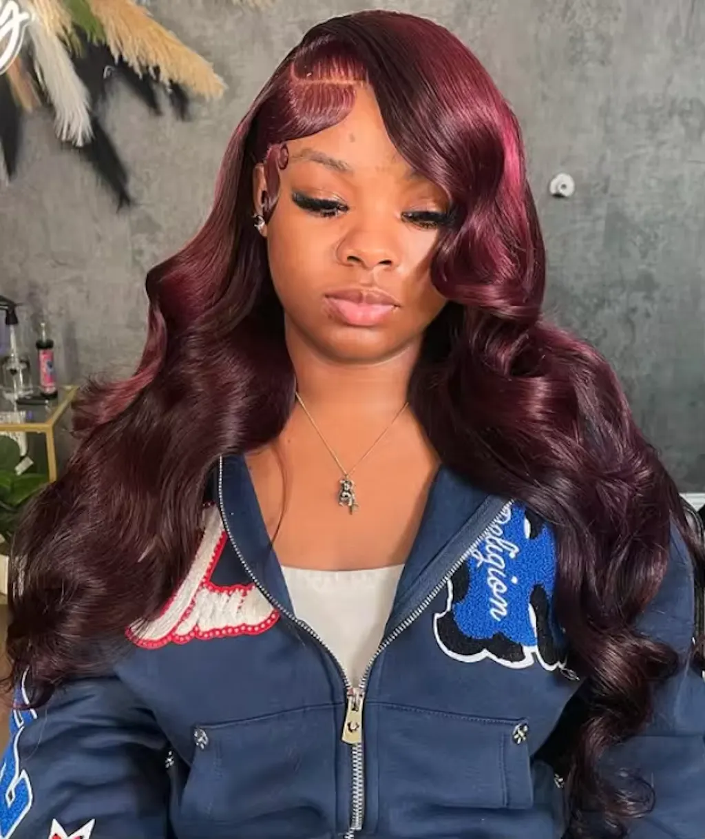 Curtain Bangs 99j Burgundy Body Wave Wig Glueless Pre-Cut Lace Wig