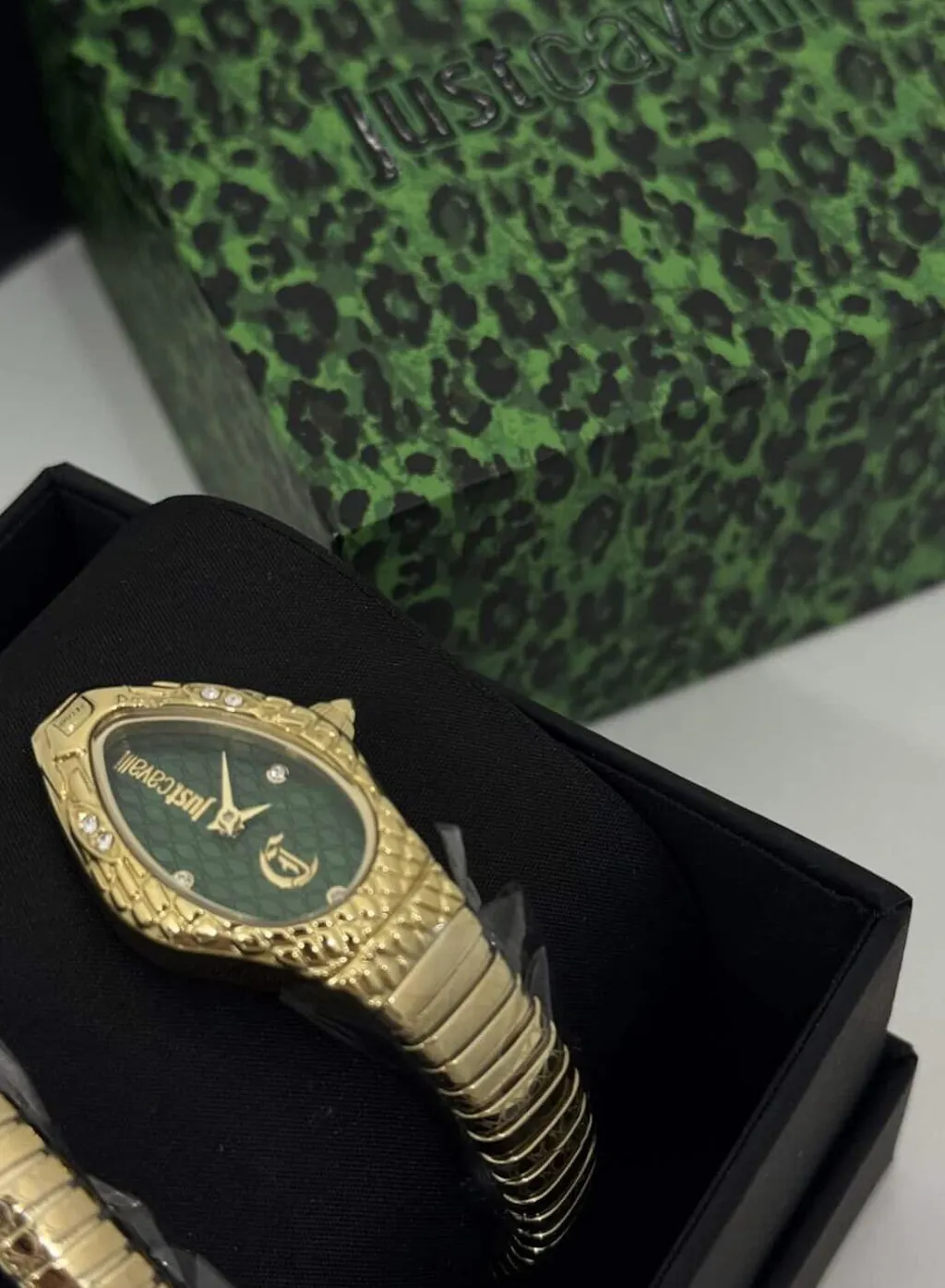 Just Cavalli Signature Snake Vetra Yellow Gold Green Watch