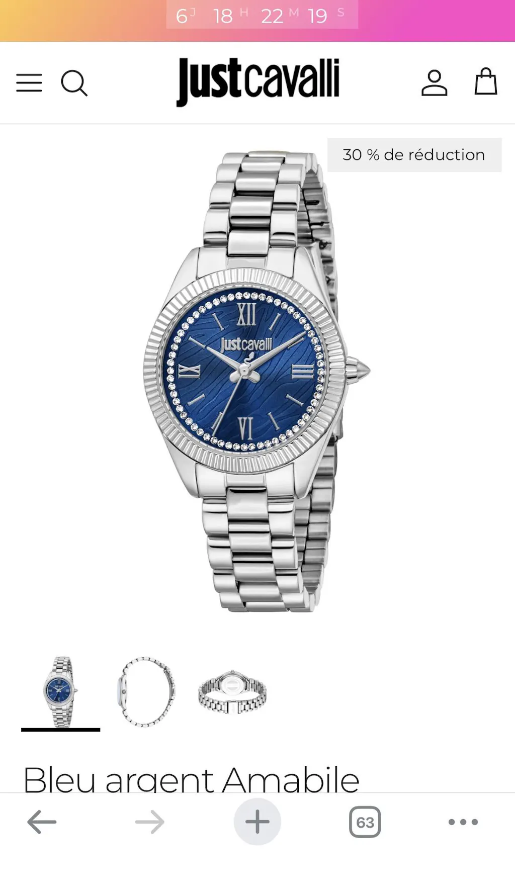ジャストカヴァリ　ヴィンテージ　 ie.poissonさん専用 Just Cavalli Animalier Amabile Silver Blue Watch JC1L388M0055