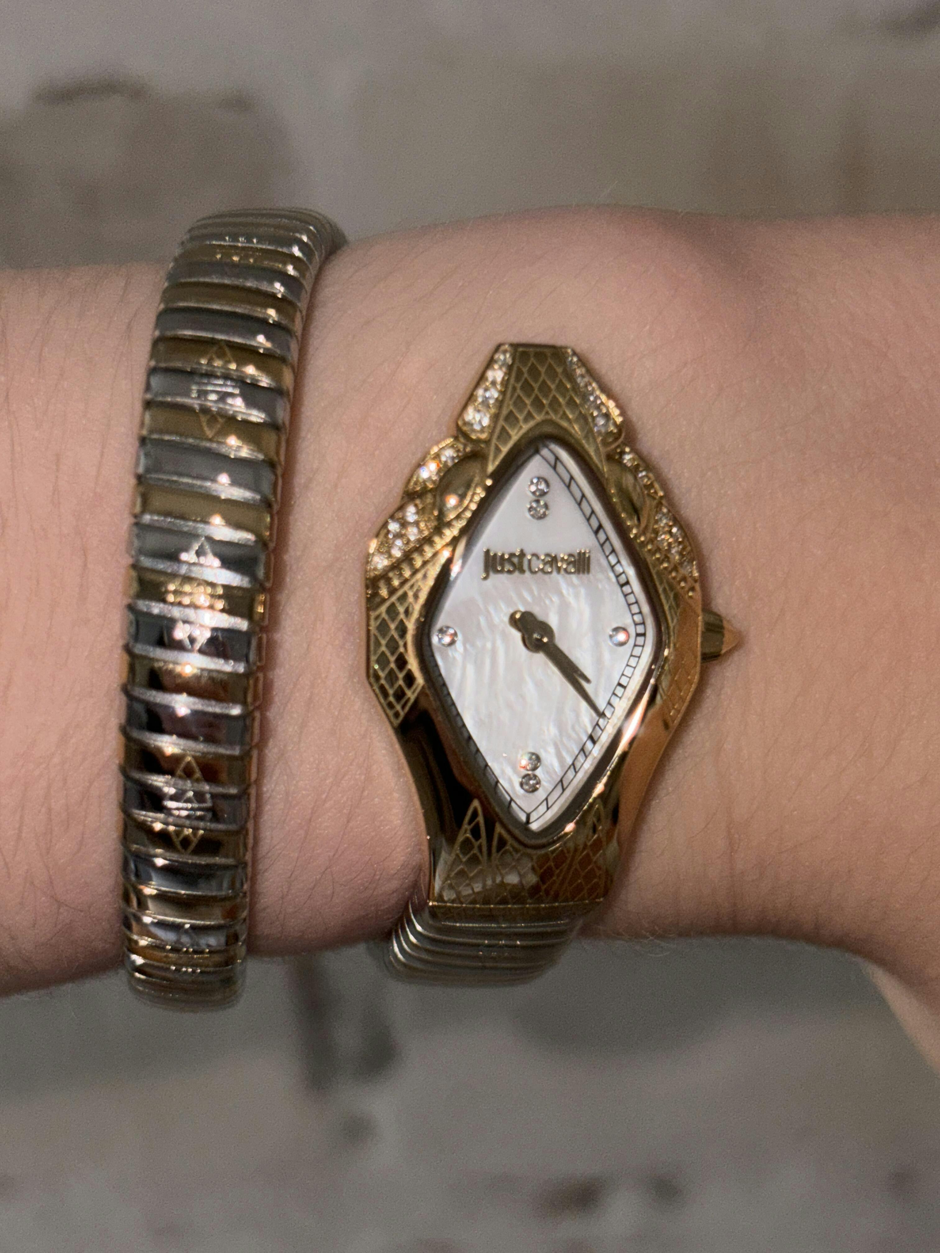 Just Cavalli Signature Snake Ferocious Two Tones YG MOP Watch