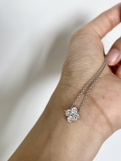 Clover Diamond Necklace In White Gold