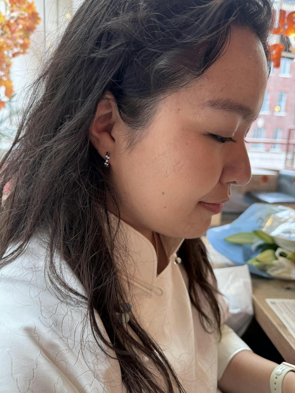 Starry Blue Sapphire & Diamond Huggie Hoop Earrings in White Gold