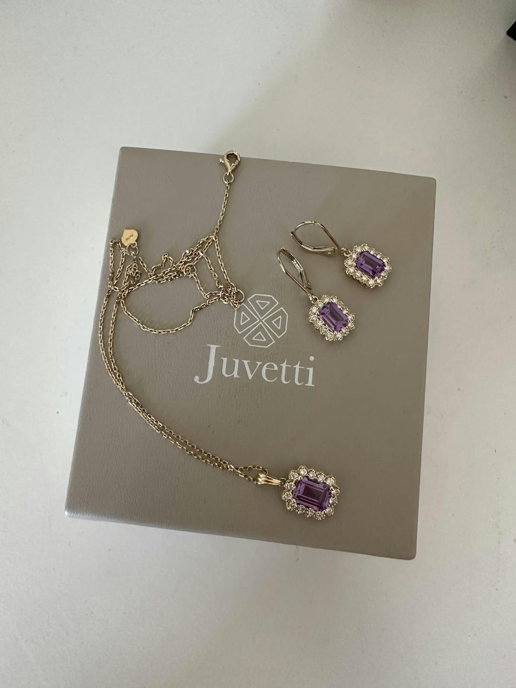 Verda Purple Sapphire Emerald-Cut & Diamond Halo Stud Earrings in Gold