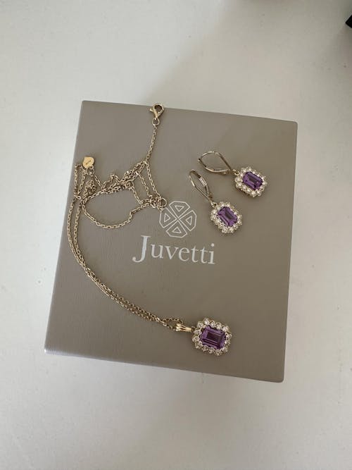 Verda Purple Sapphire Emerald-Cut & Diamond Halo Stud Earrings in Gold