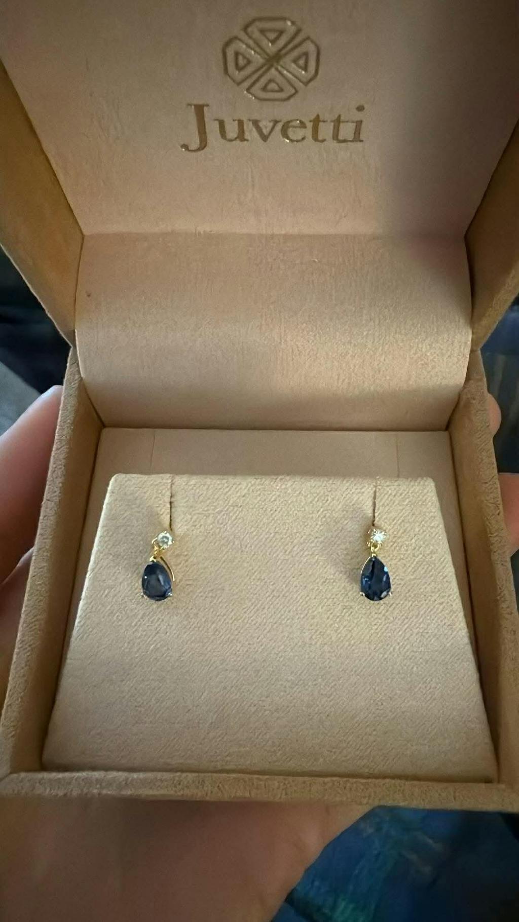 Pisa Blue Sapphire & Diamond Pear Drop Earrings in Gold