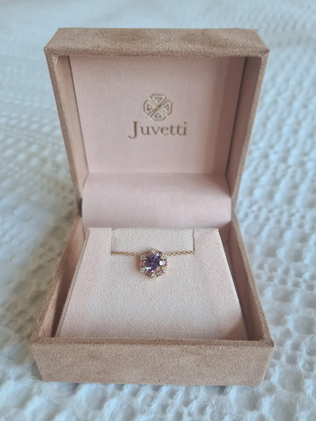 Melba Purple Sapphire, Pink Sapphire & Diamond Halo Hexagon Pendant Necklace In Gold